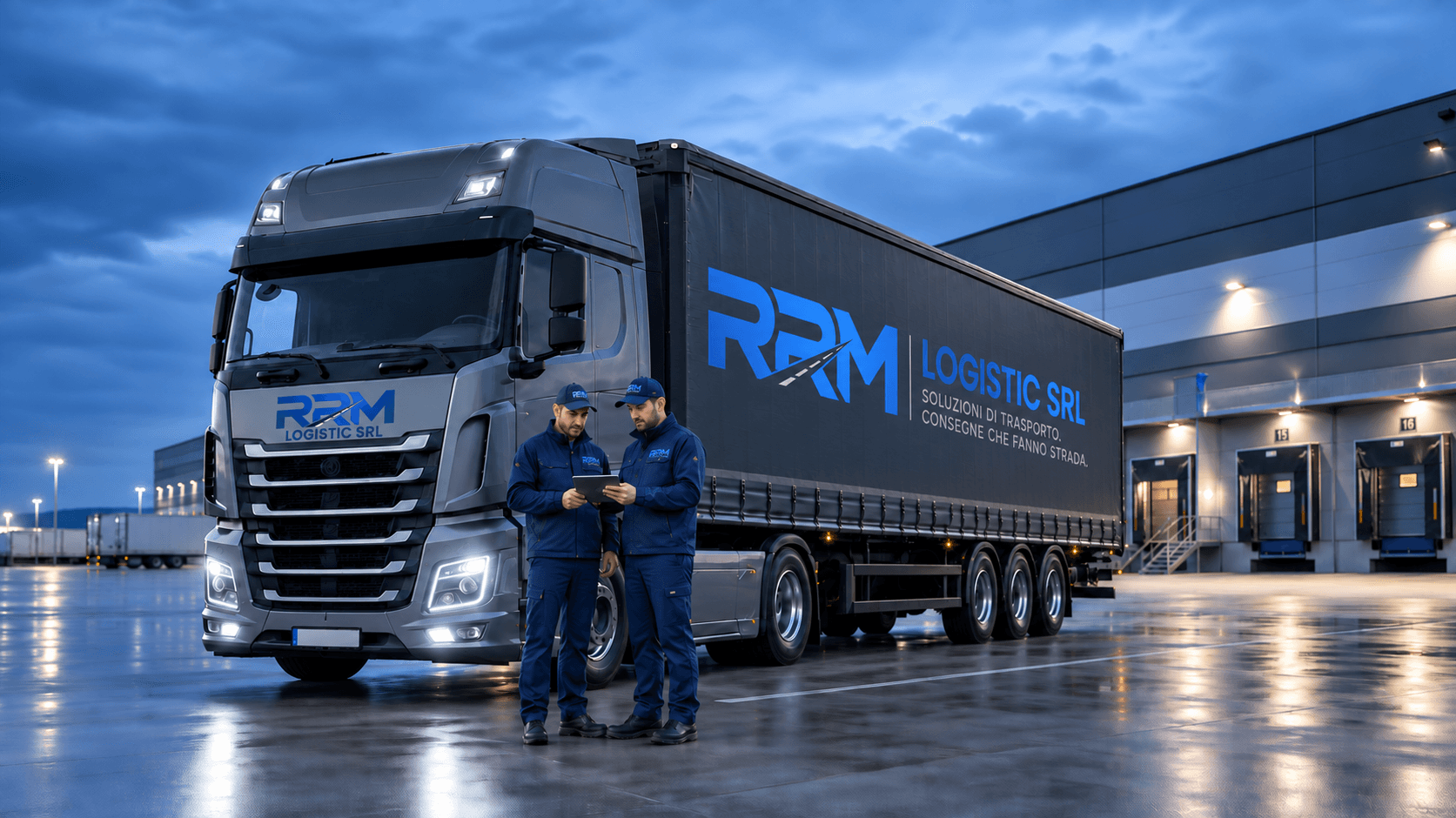 Team RRM LOGISTIC SRL accanto al camion aziendale